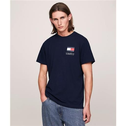 Tommy jeans t-shirt essential slim fit con logo blu navy uomo