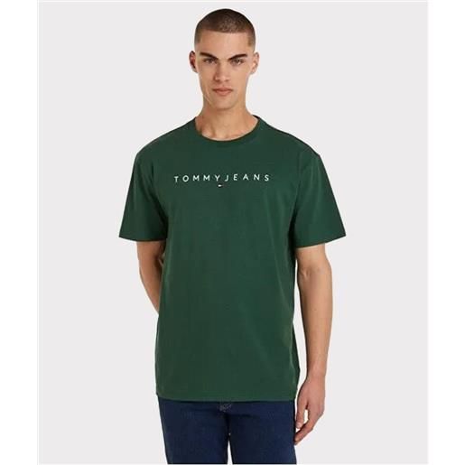 Tommy jeans t-shirt reg linear logo verde uomo