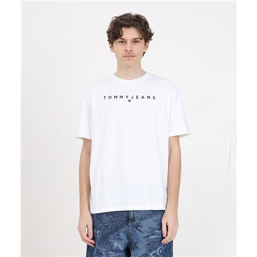 Tommy jeans t-shirt reg linear logo bianca uomo