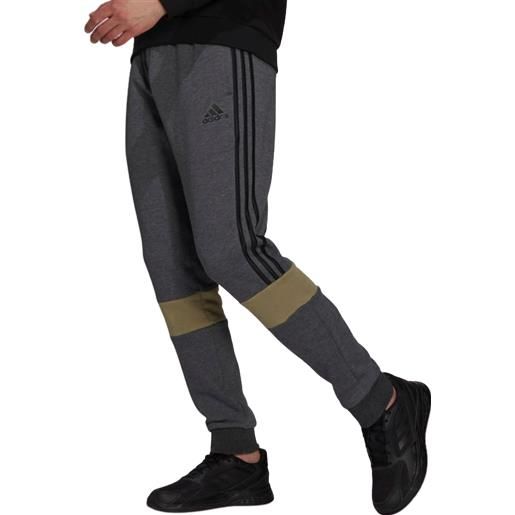 ADIDAS pantaloni fitness uomo adidas essentials fleece colorblock - colore dark. Grey/black/orbit. Green