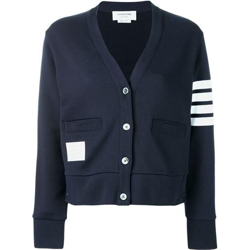 THOM BROWNE v-neck cardigan with engineered 4 in classic loopback