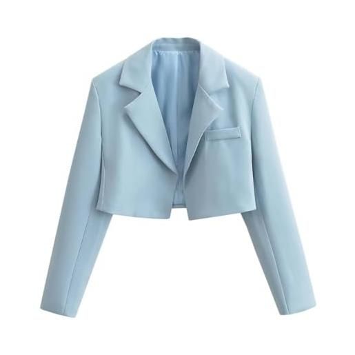 Generic blazer corto nero con spalline imbottite da donna con design di nicchia tailleur grigio a vita alta top-azzurro-s