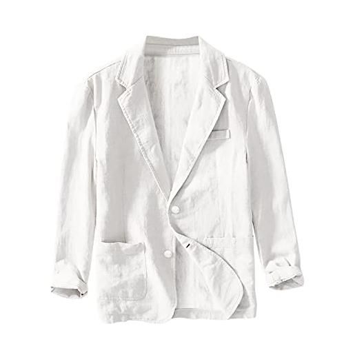 Celucke sakko - giacca da uomo in cotone e lino, vestibilità normale, con collo sciallato, con 2 bottoni, per matrimonio, tempo libero, camicia allentata, bianco - f, l