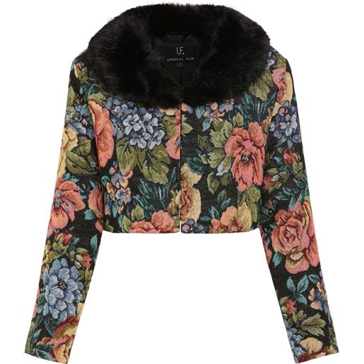 Unreal Fur giacca a fiori crop monarch - verde
