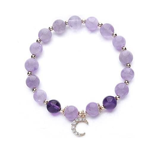 ARBM braccialetto ametista, braccialetto di perline di cristallo a forma di luna d'oro bracciale di cristallo di guarigione energetica yoga regali per donne e ragazze