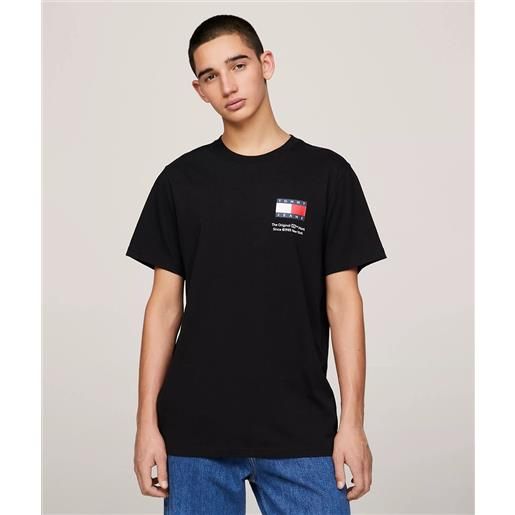 Tommy jeans t-shirt essential con logo slim fit nera uomo