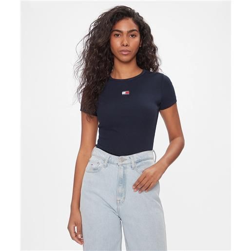 Tommy jeans t-shirt badge logo slim fit blu navy donna