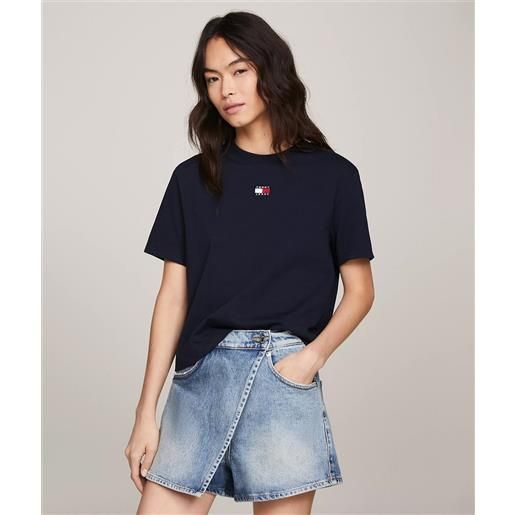 Tommy jeans t-shirt classic fit squadrata con distintivo dark blue donna