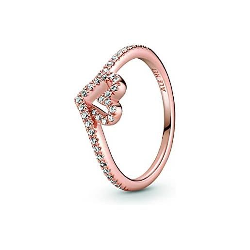 PANDORA anello da donna sparkling wishbone heart 189302c01, metallo prezioso, zircone cubico