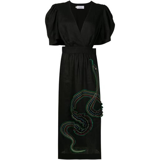 Isolda abito lina con ricamo - nero