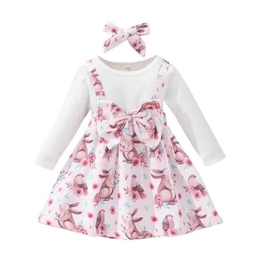 Verve Jelly vestito da bambina per bambina vestito da pasqua con fiocco da principessa per feste abiti da tutù vestiti per neonata vestito da tutù vestiti autunnali rosa manica lunga 2-3 anni