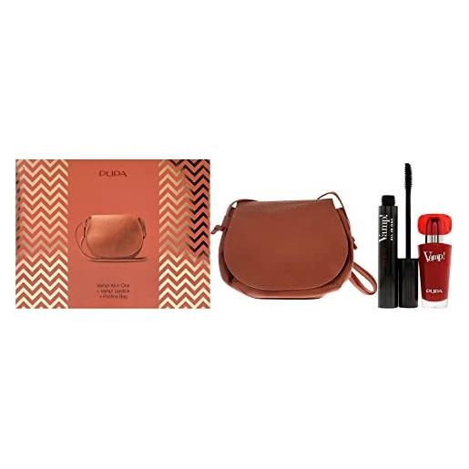Pupa milano vamp!All in one and vamp lipstick kit for women 3 pc 0,30oz 011 sexy black, 0,123oz 301 intense red, postina bag