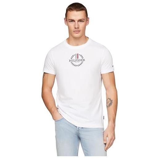 Tommy Hilfiger t-shirt maniche corte uomo global stripe scollo rotondo, bianco (white), xl