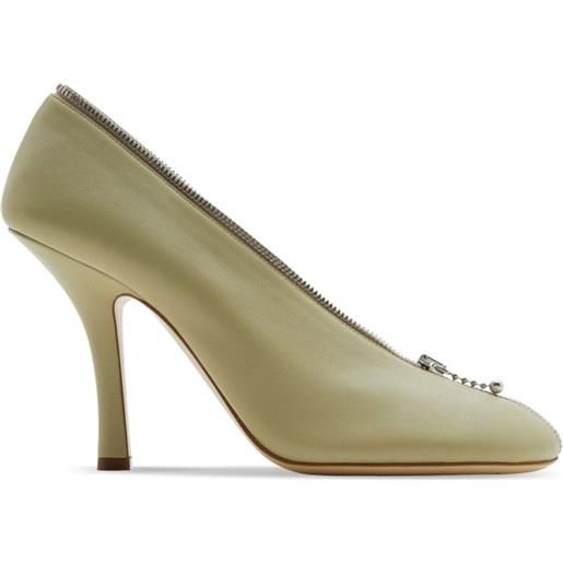 Burberry pumps baby zip 100mm in pelle - verde