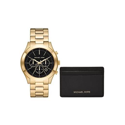 Michael Kors orologio da uomo runway movimento al quarzo/crono cassa da 44 mm con cinturino in acciaio mk1076set, set oro e nero