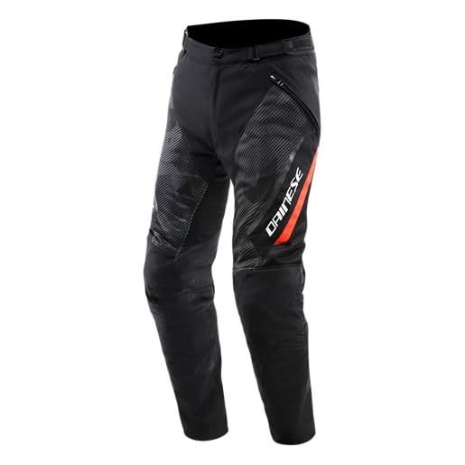 Dainese - drake 2 super air tex pants, pantaloni da moto ventilati, in tessuto, per stagione estiva, con protezioni removibili, man, nero/antracite/rosso-fluo, 50
