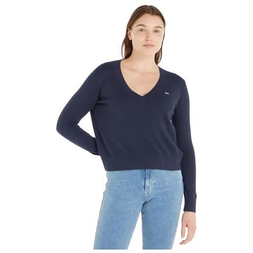 Tommy Jeans pullover donna essential vneck pullover in maglia, blu (twilight navy), m
