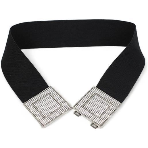 Karila cintura larga elastica nera e argento con strass silvia