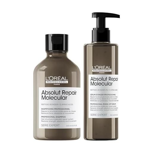 L'Oréal Professionnel routine con shampoo e balsamo liquido, per tutti i tipi di capelli danneggiati, aiuta a riparare i danni e ripristina la forza, absolut repair molecular, serie expert