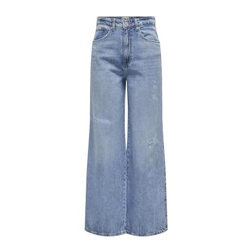 Only jeans a taglio large jeans wide leg fit a vita alta, denim blu chiaro, 32
