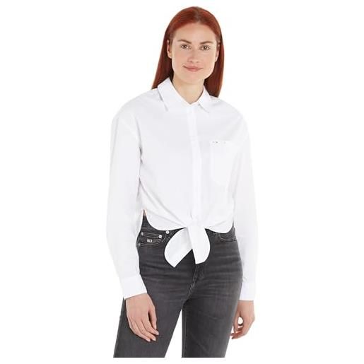 Tommy Jeans tjw front tie shirt dw0dw17520 top in tessuto, bianco (white), s donna