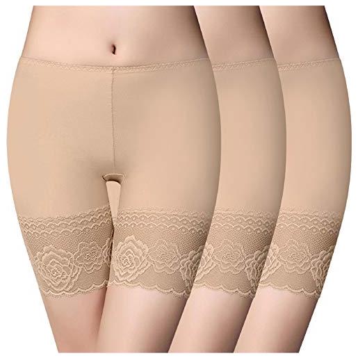 Voqeen pantaloncini donna estivi cotone leggings corti culotte vita alta sotto sottogonna boxer mutande shorts elasticizzati intimo pizzo morbidi (beige, l)