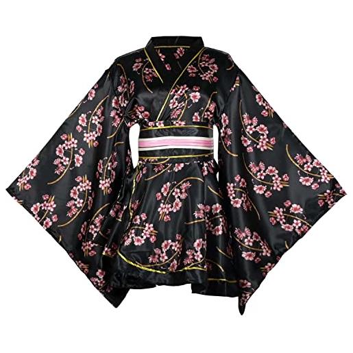Generic kimono corto sexy da donna, per adulti, con stampa di yukata giapponese, abito con cintura, 42# nero, etichettalia unica