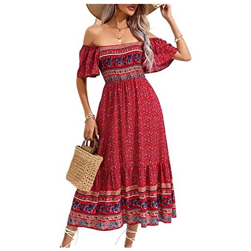 KOJOOIN abito estivo da donna, stile boho, a maniche corte, maxi abito da spiaggia, lungo, con volant, abito casual (confezione multipla), a-blu, s