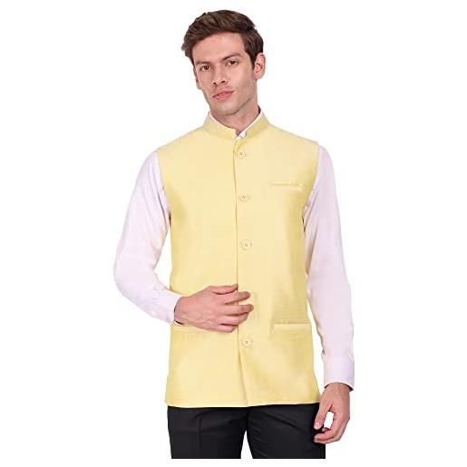 SKAVIJ gilet da uomo in dupion seta nehru abbigliamento tradizionale indiano (beige, x-large)