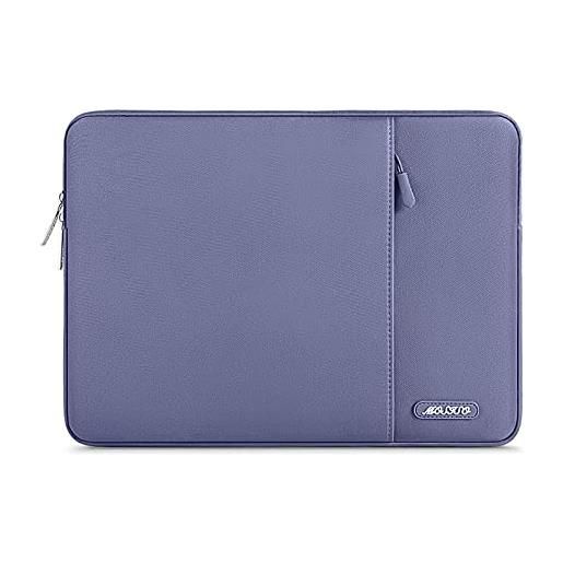 MOSISO laptop custodia borsa 15-15,6 notebook compatibile con mac. Book pro 16 2024-2019 m3 a2991 m2 a2780 m1 a2485 a2141/pro retina 15 a1398, poliestere manica verticale con tasca, grigio lavanda
