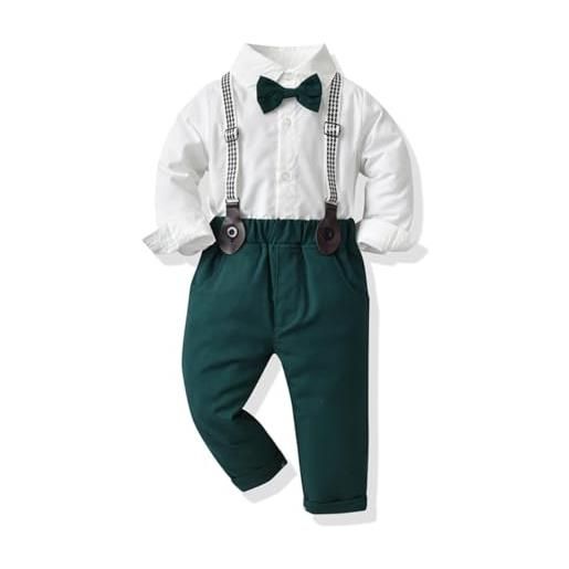Acuryx completini e coordinati gentiluomo set per bambino ragazzo battesimo completo fiocco camicia manica lunga e bretelle pantaloni