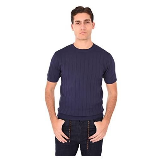 Ciabalù t-shirt uomo elegante in filo maglia mezze maniche basic in cotone slim fit (xl, blu)
