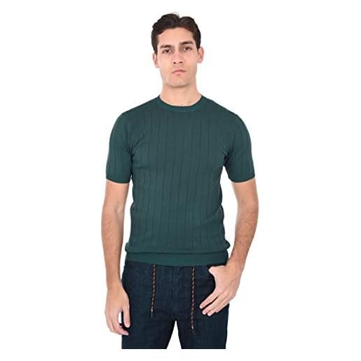 Ciabalù t-shirt uomo elegante in filo maglia mezze maniche basic in cotone slim fit (xl, bianco)