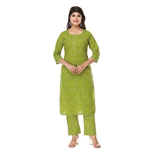 Vi VIHAAN IMPEX vihaan impex - set kurti indiano da donna con pantaloni coordinati, verde, 70