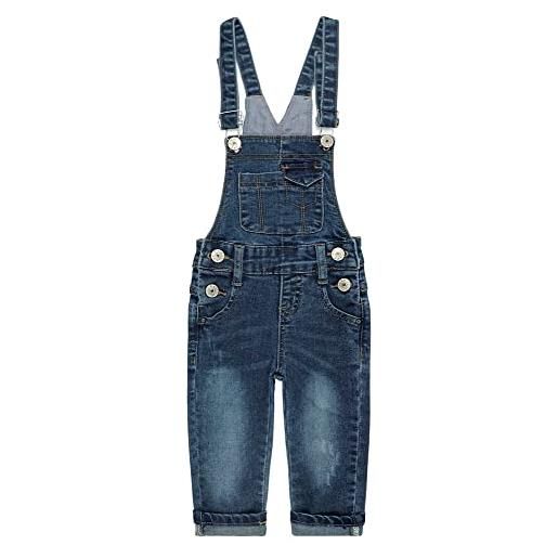 KIDSCOOL SPACE salopette di jeans per bambine, abbigliamento da lavoro regolabile in jeans per bambini piccoli, blu scuro, 3t