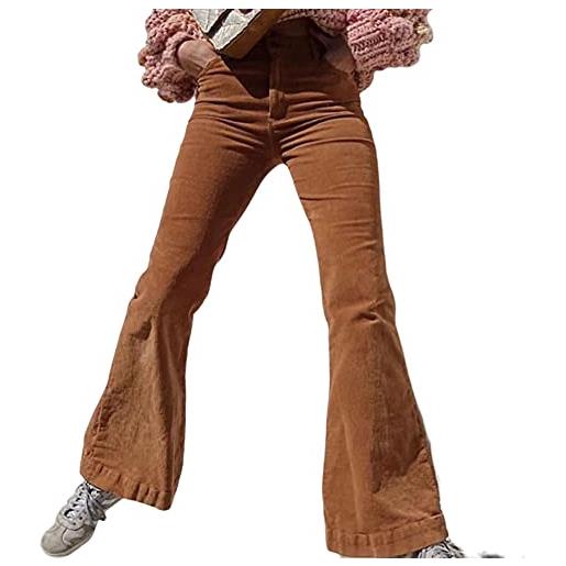 BriskyM pantalone svasato in velluto a coste da donna vintage solido a vita alta con bottoni a gamba larga pantaloni lunghi y2k streetwear (cachi, m)