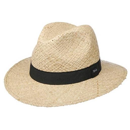 LIPODO cappello in rafia mantigo traveller donna/uomo - made italy estivo paglia da sole con nastro grosgrain primavera/estate - l (58-59 cm) natura