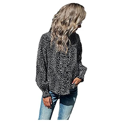 Youllyuu camicetta da donna con stampa leopardata casual scollo a v camicia vintage manica lunga camicie, nero , l