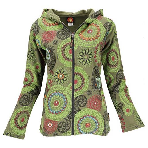 GURU SHOP guru-shop, giacca boho hippie chic, giacca ricamata, verde oliva/limone, cotone, dimensione indumenti: s (36), giacche e gilet boho