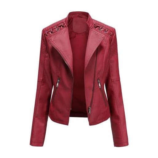 RQPYQF giacca corta da donna in pelle pu, giacca motociclista da donna elegante giubbino giacchetto corta casual per primavera e autunno wt39 (rosso, 4xl)