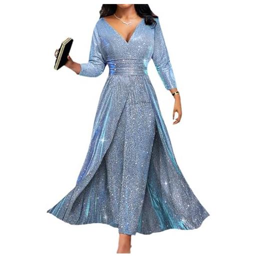 ORANDESIGNE monopezzi e tutine da donna tuta lunga jumpsuit elegante abito cerimonia tuta manica lunga vita alta pagliaccetti pantaloni a gamba larga romper playsuit cocktail c blu xl