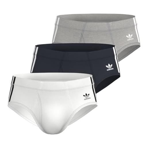 Adidas - set di 3 slip da uomo in cotone flex a 3 strisce, grigio, s
