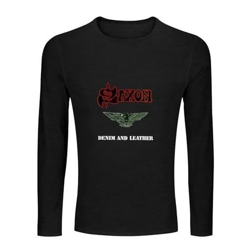 T-33B saxon denim and leather men's 100% cotton tee crewneck unisex long sleeve t-shirt black xl