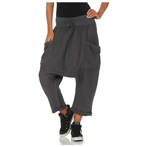 malito more than fashion malito donna harem pantaloni di lino bloomers capri pantaloni plain colors 6285 (grigio scuro)