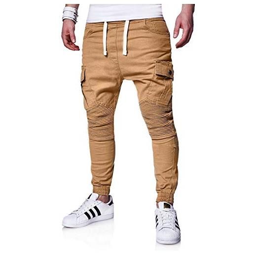 behype. tipologia: jeans da uomo cargo biker con tasche slim-fit s-xxl 80-6722 beige. Xxl