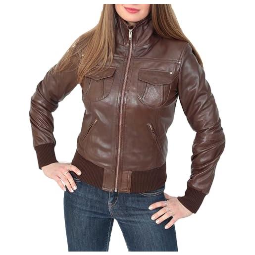 A1 FASHION GOODS giacca bomber da donna in vera pelle alla moda aderente blouson coat tessa, marrone, 12