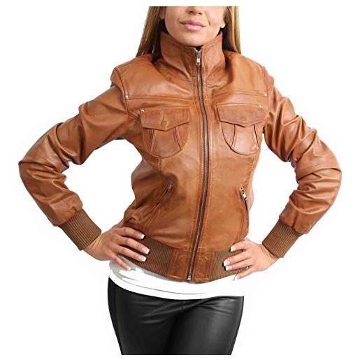 A1 fashion goods - cappotto bomber aderente in vera pelle per donna, stile tessa, marrone, 42