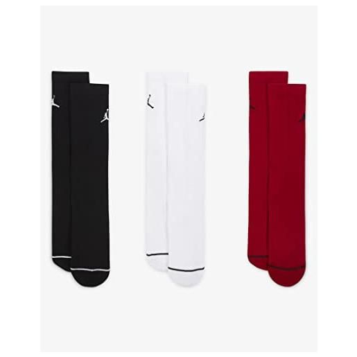 Nike calzini unisex everyday cushion crew, confezione da 3, nero (bianco)/bianco (nero)/rosso palestra (nero), l