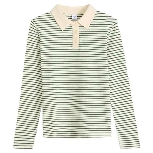 REHJJDFD polo da donna a maniche lunghe a righe primavera autunno cotone elasticizzato t-shirt top, en8, s