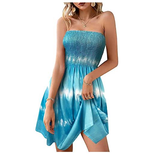 YMING abito floreale off shoulder da donna abiti da sera a tubo bohémien abito estivo casual senza spalline e senza maniche verde scuro xxl